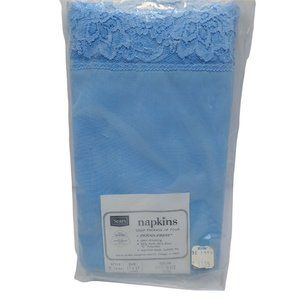 Sears Perma-Prest Slate Blue Napkins with lace 17x17 Set of 4 Antique Vintage